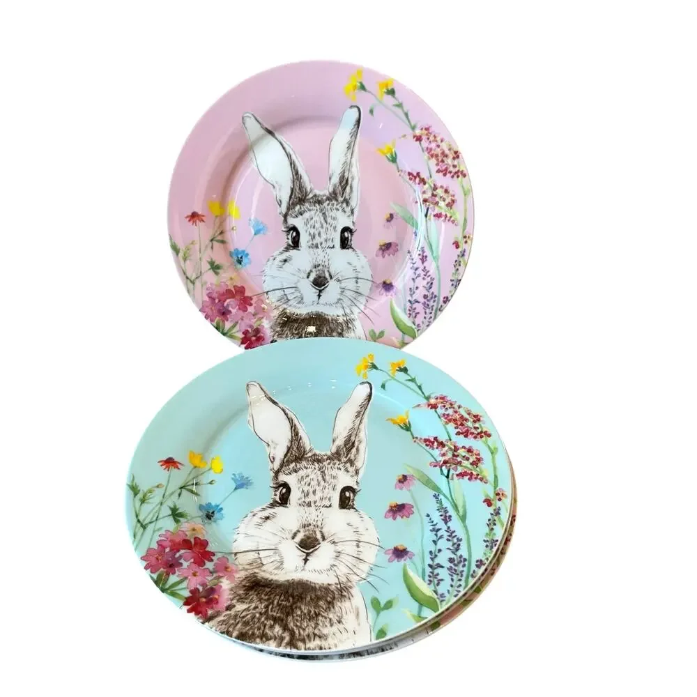 Stechcol Gracie Bone China Easter Bunny Salad | Dessert Plates Set of 4 NEW